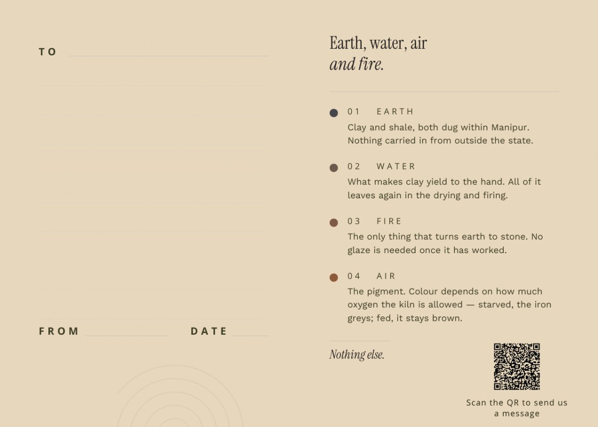 Inside of the gift card: To, From and Date, with earth, water, air and fire