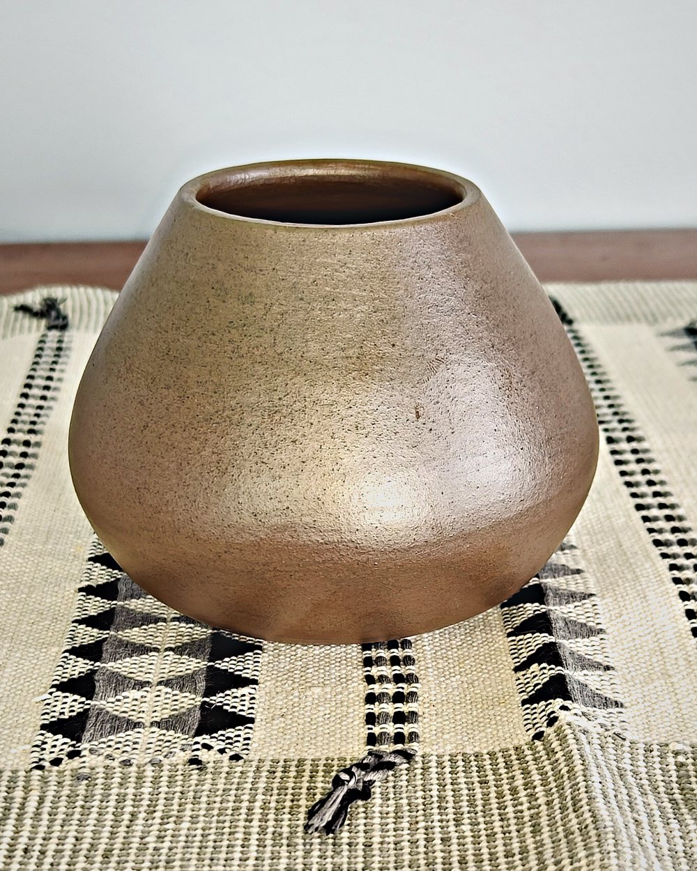 Reduced stoneware vessel with a pewter sheen